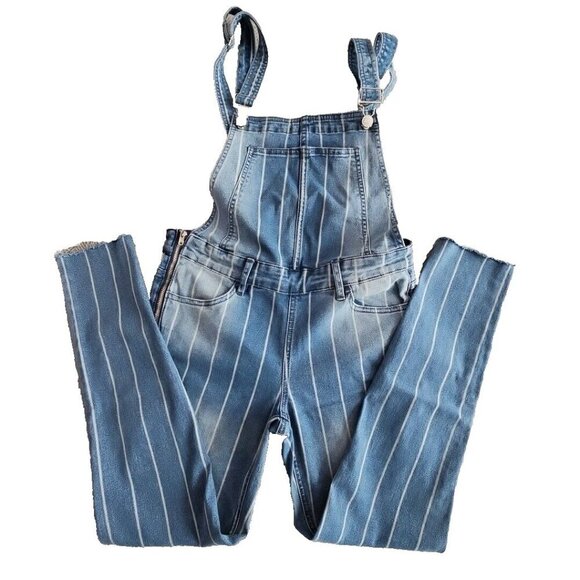 Almost Famous Overall Women's Size Small Striped Side Zip Med Wash ST# M53X-EF - Picture 2 of 16